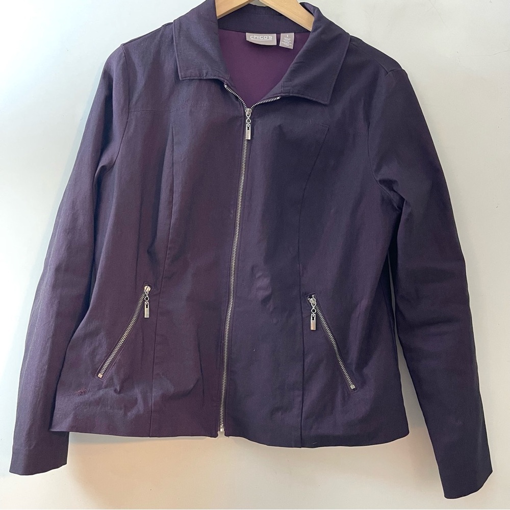 Chico's Deep Purple Stretch Zipper Jacket